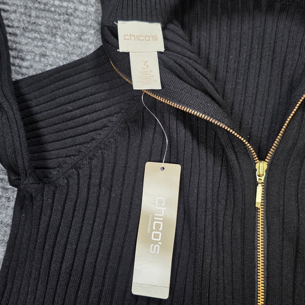 Chicos Cold Shoulder Ribbed Full‎ Zip Sweater Women's Size 3 US XL Mock Neck NEW - Picture 9 of 10